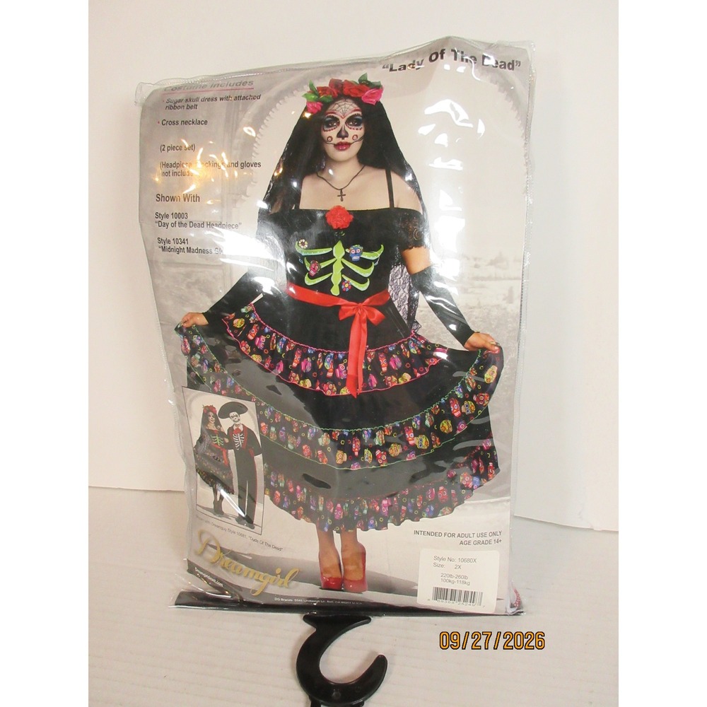 Dreamgirl Lady of the Dead Sugar Skull Costume Dress Plus Size 2X 10680X Black